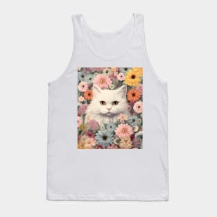 Blooming Beauty: A Whimsical Long-Haired Cat Embraced by Floral Delights Tank Top